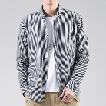 

Japanese pinstripe men's casual long-sleeve shirt Spring and summer new lapel turn-down collar slim fit shirts male social shirt