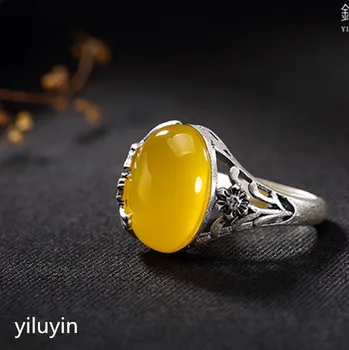 

KJJEAXCMY boutique jewelry S990 hollowed out plum blossom topaz, marrow agate, Korean Silver Sterling Silver Ring