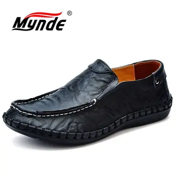 

MYNDE Men Genuine Leather Shoes Fashion Casual Male Shoes Men Flats Shoes Slip On Leather Mens Loafers Big Size Shoes Men