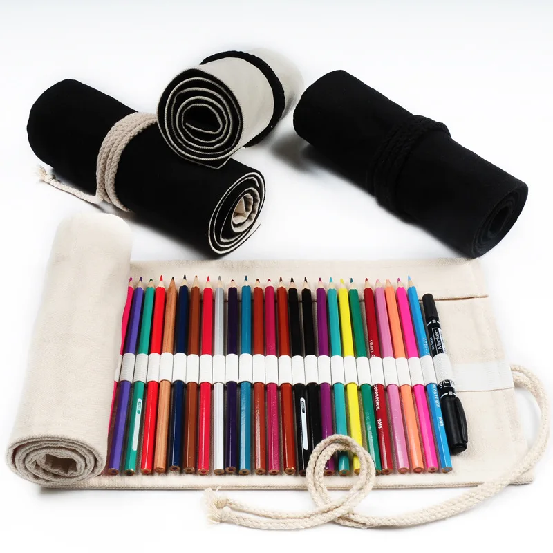 12/18/24/36/48/72 Holes Canvas School Pencil Case Roll Pencilcase Large Pencil Bag For Girls Boys Stationery Pouch,pencil cases