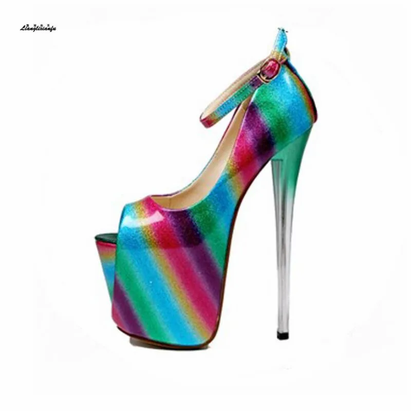 

Crossdresser Plus:34-46 47 sexy feminino Stiletto 19cm thin heels shoes woman Fashion Show zapatos mujer Candy multicolour pumps
