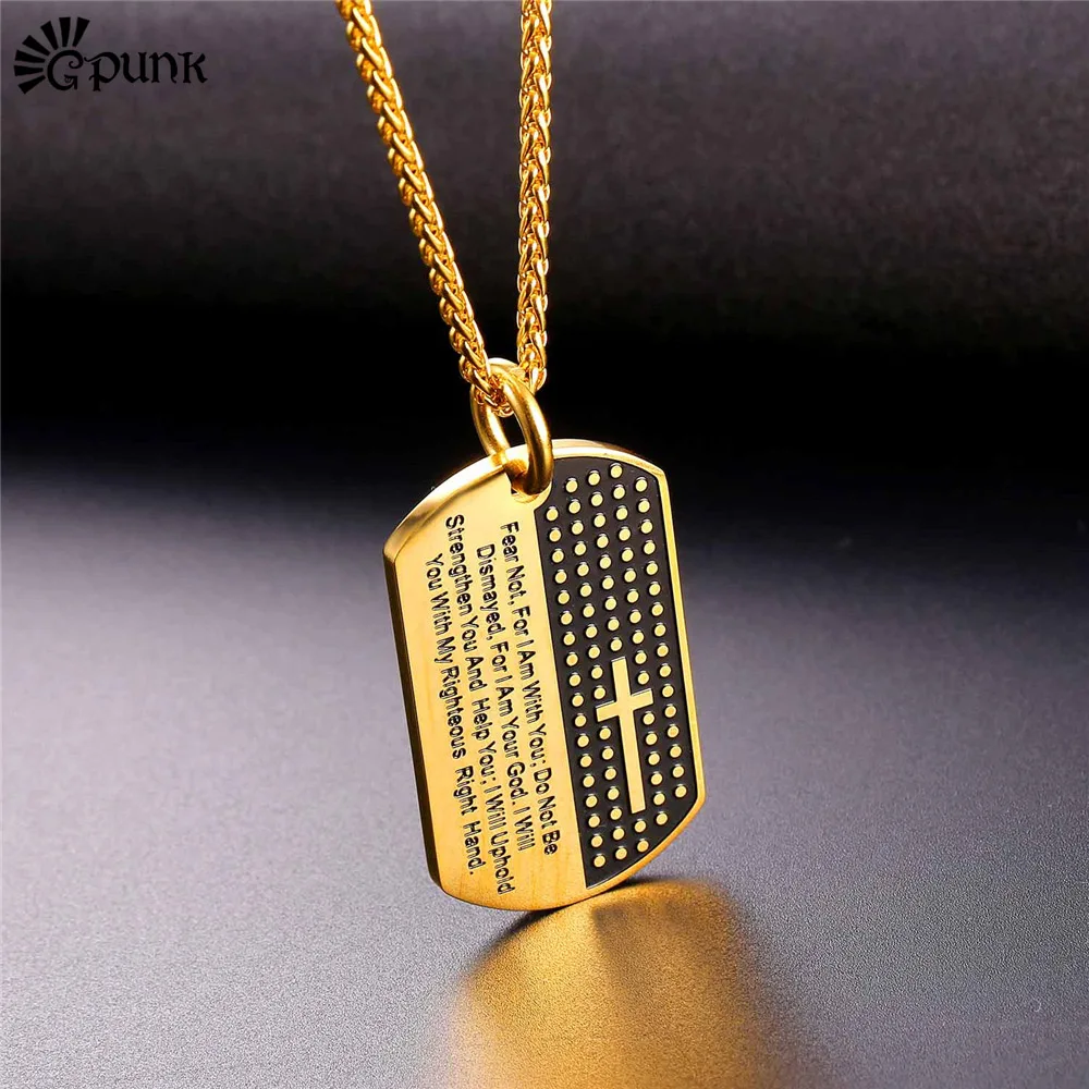 

bible cross dog tag necklace for men with 316L stainless steel chain Christian jewelry gift P2378G
