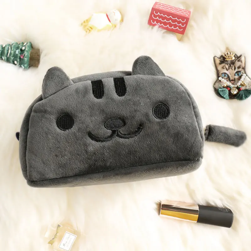 Cute Plush Cat pencil case Cartoon Big Capacity Cosmetic Bag pen pouch stationery office school supplies canetas gifts zakka - Цвет: 3