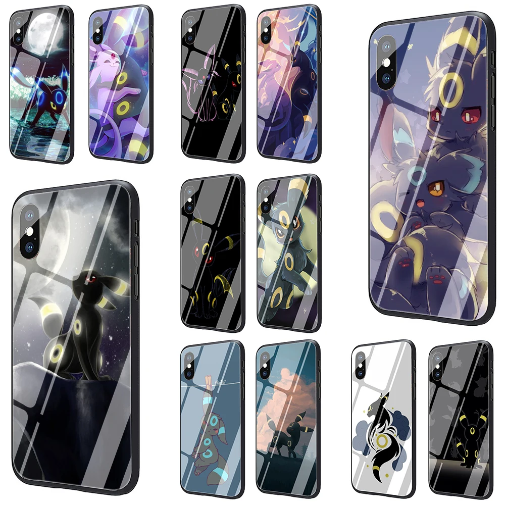 

Umbreon Pokemon Tempered Glass Phone Case for iphone 5 5S 6 6S 7 8 Plus X XR XS 11 pro Max