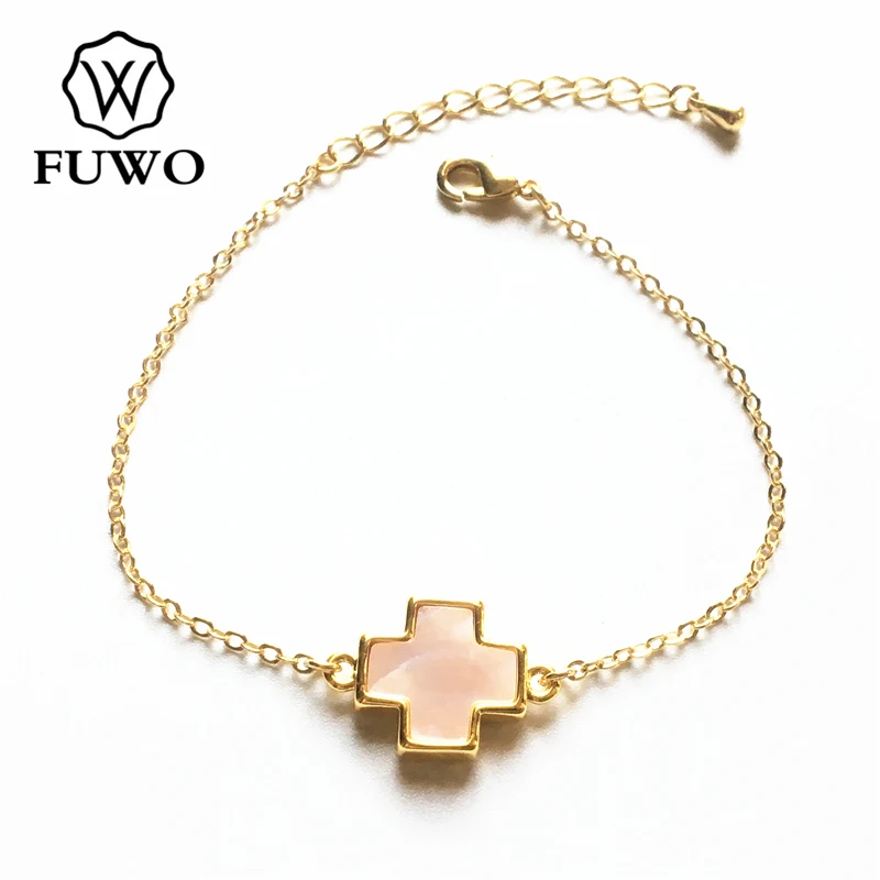 FUWO Fashion Seashell Bracelet With Gold Filled Chain Pink/White/Black/Abalone Cross Shell Jewelry Wholesale BR522 | Украшения и