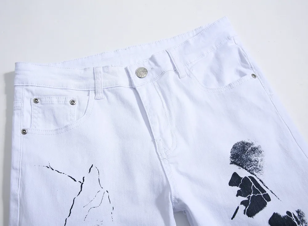 Новая мода печатных джинсы мужские корейской версии самовыращивания стрейч большой размер небольшой прямой четыре сезона случайные пан