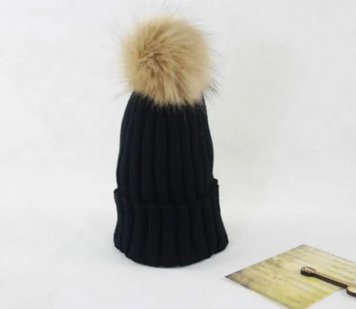 

Winter Hat for Women   Pompom Hats For Women Winter Cable Knitted Cap Female Raccoon Skullies & Beanies
