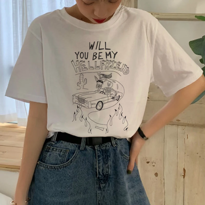 

New Satan Harajuku T Shirt Women Ullzang Satanist Cartoon Funny T-shirt Lucifer 90s Graphic Tshirt Fashion Funny Top Tees Female