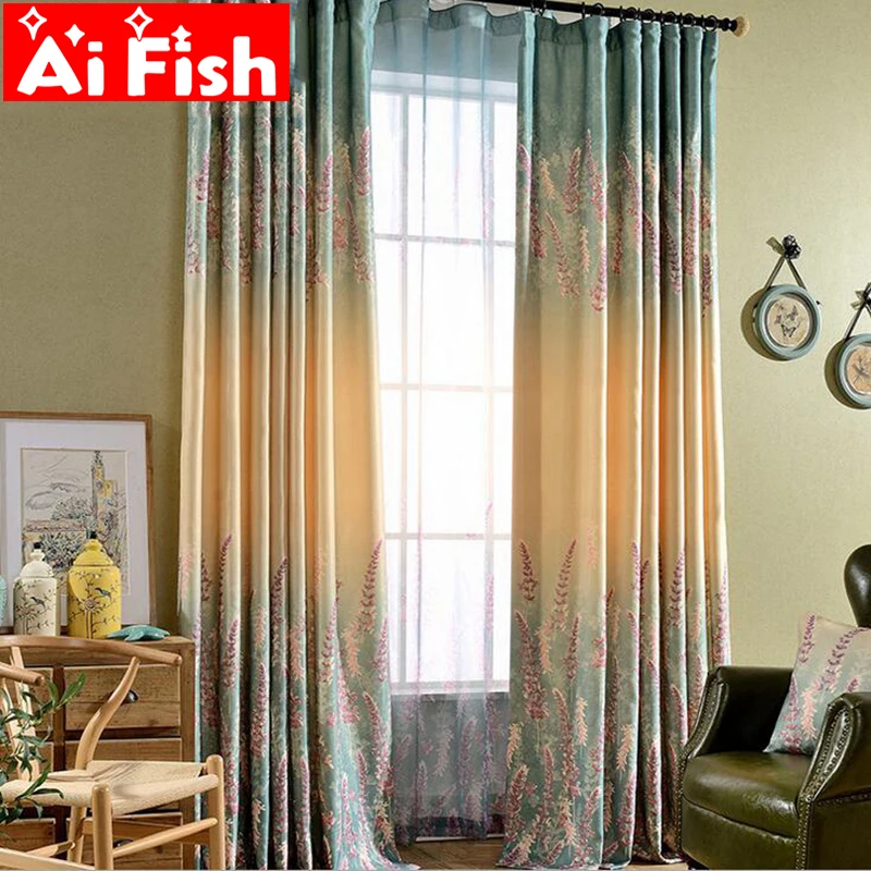 

Purple Lavender Printed Insulation Curtains For Living Room European American Style Floral Screens Window Kitchen Panel MY027-30