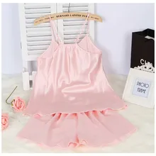 Женские пикантные шелковые атласные пижамы без рукавов Пижама femme Круглый воротник Пижама комплект большие размеры Ночное+ укороченные штаны домашняя одежда