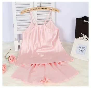 

ladies sexy silk satin pajama set sleeveless pyjama femme round neck pijama set plus size nightwear + short pants indoor wear