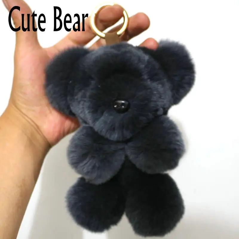 

Cute Bear Keychain 18cm Real Rabbit Fur Lovely Bear Key Chain Gift Women Bag Bag Car Pendant Key Holder Accessories