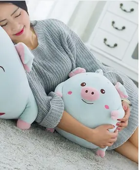

small cute plush cartoon pig toy new blue soft round pig pillow doll gift about 30x28cm