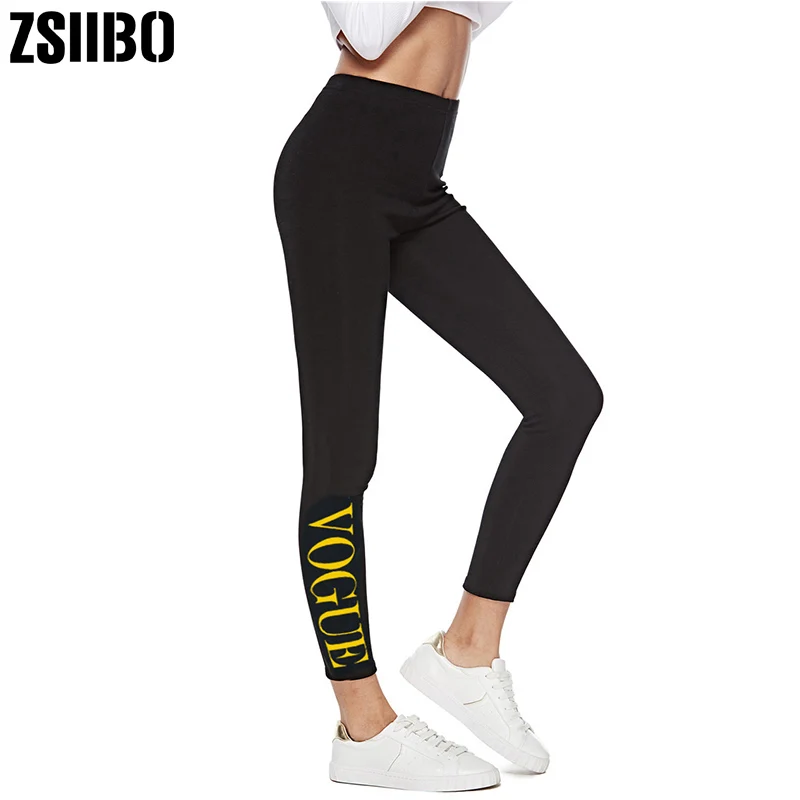 ZSIIBO VOGUE письмо Леггинсы для женщин леди Activewear черные летние штаны с буквенным принтом осень середины талии