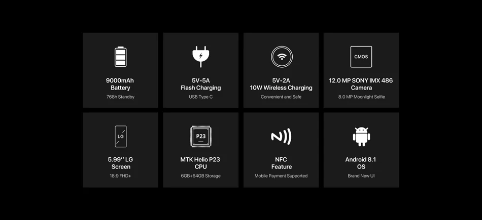 DOOGEE BL9000 5,9" мобильный телефон Android 8,1 Helio P23 Octa Core 6 Гб 64 Гб 5V5A 9000 мАч Беспроводная зарядка NFC Dual Cam 4G мобильный телефон