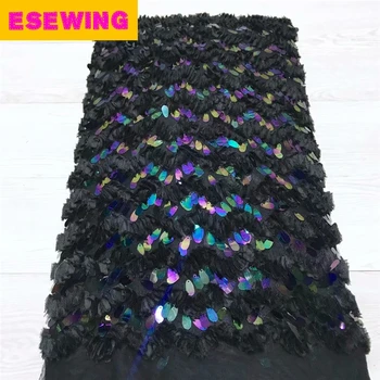 

Esewing African Lace Fabrics Sequins lace fabric French tull lace 5 yards polyester for wedding