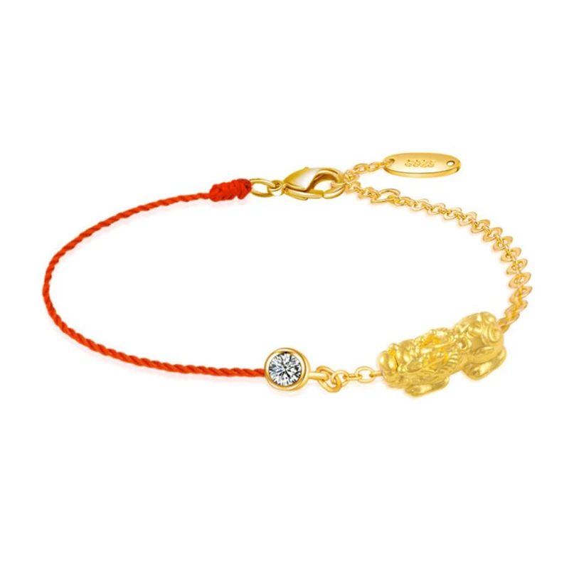 KOFSAC Vintage 925 Sterling Silver Bracelets For Women Jewelry Shiny Gold Kirin Red Rope Bracelet Lady Anniversary Accessories | Украшения