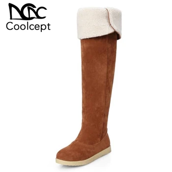 

CoolCept Knee High Snow Boots Women With Flats Thick Fur Fashion Working Warm Winter Botas Female Shoes Women Size 33-42