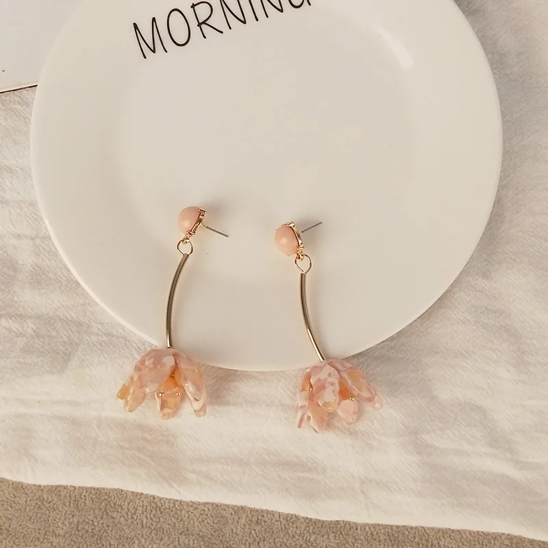 Vintage Fashion Flower Acetic Acid Acrylic Long Big Drop Earrings for Women Metal Dangling Acetate Resin Earrings Gifts Jewelry (3)