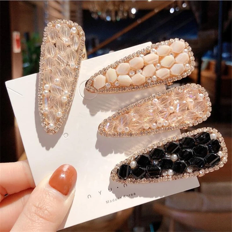 

2019 New Women Girls Korean Shining Rhinestone BB Hair Side Clip Hair Accessories Girls Elegant Water Drop Hairpins Headwear