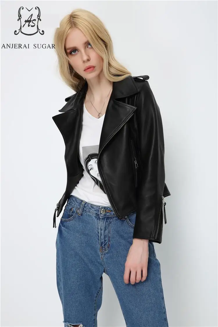 Court Bureau Casual Mouton Automne Véritable Moto Sexy Mince Cuir 2017 Femelle Veste Noir Peau De Ol Femmes En SqTwpzw4O