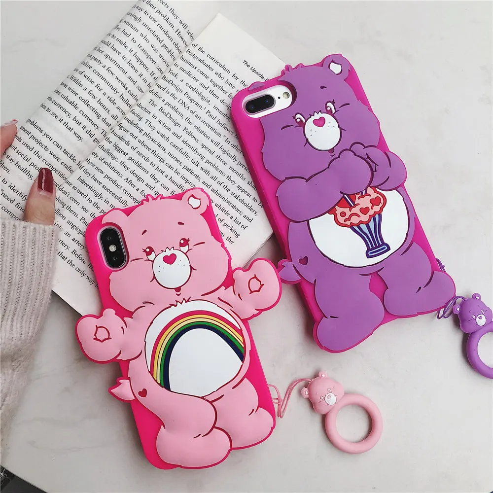 Чехол с медведями для IPhone XSmax XR XS X 8 8Plus 7 7Plus 6S 6 Rainbow bear, матовый Силиконовый мягкий чехол для телефона с кольцом на палец