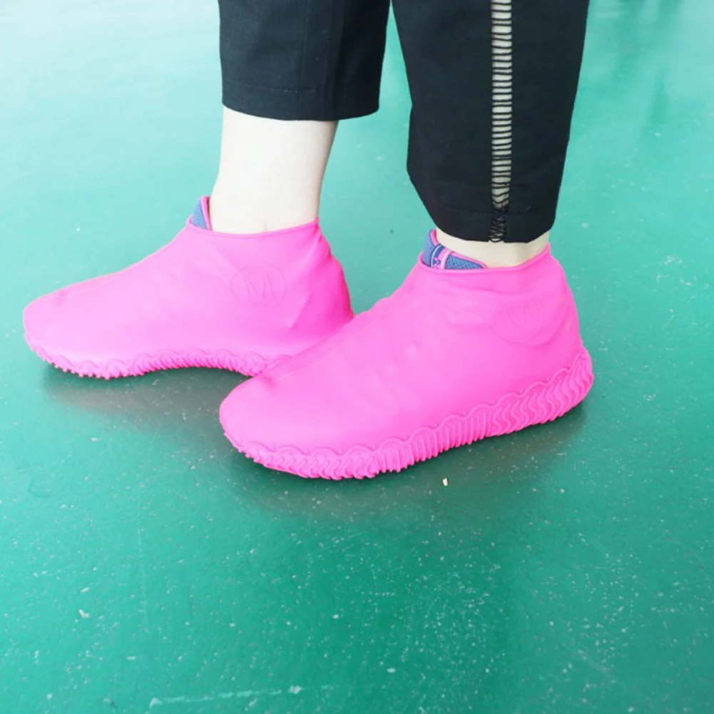 

1 Pair Silicone Anti-slip Waterproof Shoe Cover, Reusable Rain Boot Motorcycle Bike Overshoe, Blue Clear for Men Women