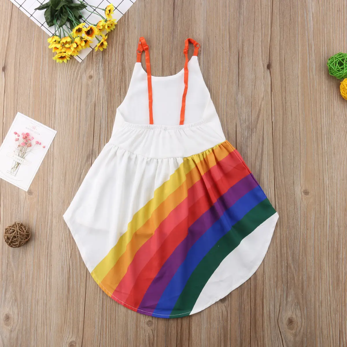 2018 Summer Brand New Princess Dress Kid Baby Girls Party Pageant Cute Sleeveless Backless Strap Rainbow Beach Tutu Dresses 1-6T