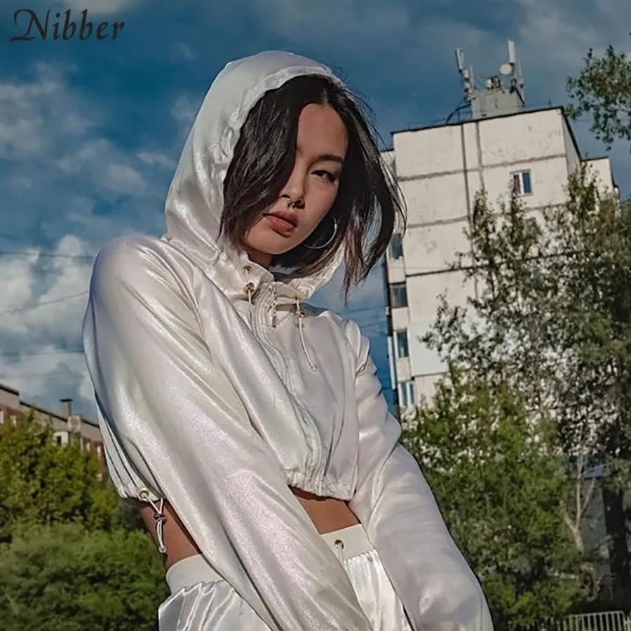 Nibber Харадзюку белая шифоновая толстовка женская осень Горячая Распродажа Уличная Повседневная дикая тонкая кроп Топы пальто Модная активная одежда mujer