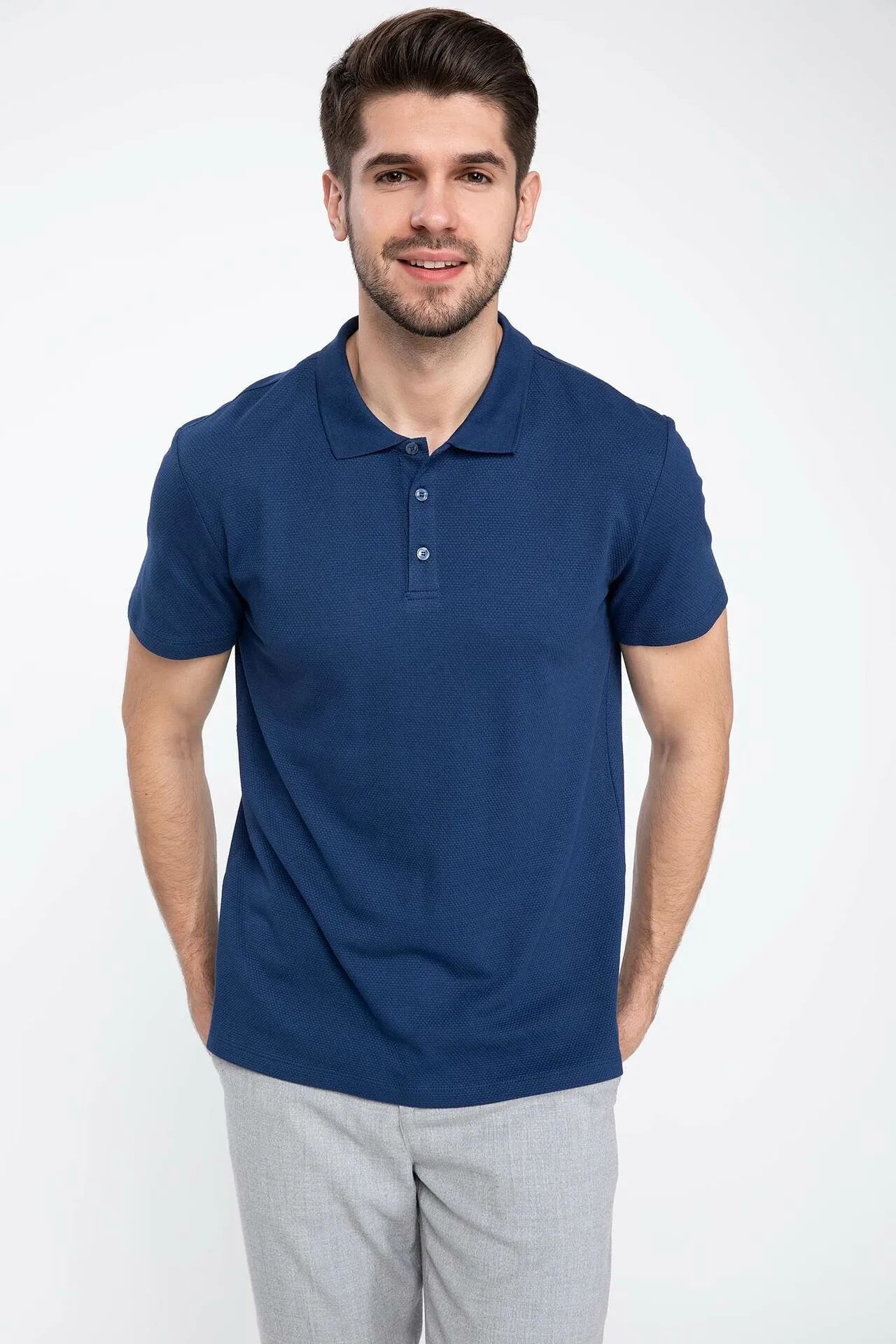 

DeFacto Man Knitted T-Shirt Summer Short Sleeve Blue Men's Tshirt Cloth Male Smart Casual Tops Shirts J9905AZ19SPIN131