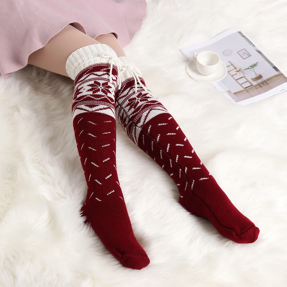 Women Fashion Christmas Stockings Knit Long Stockings Winter Warm Extra