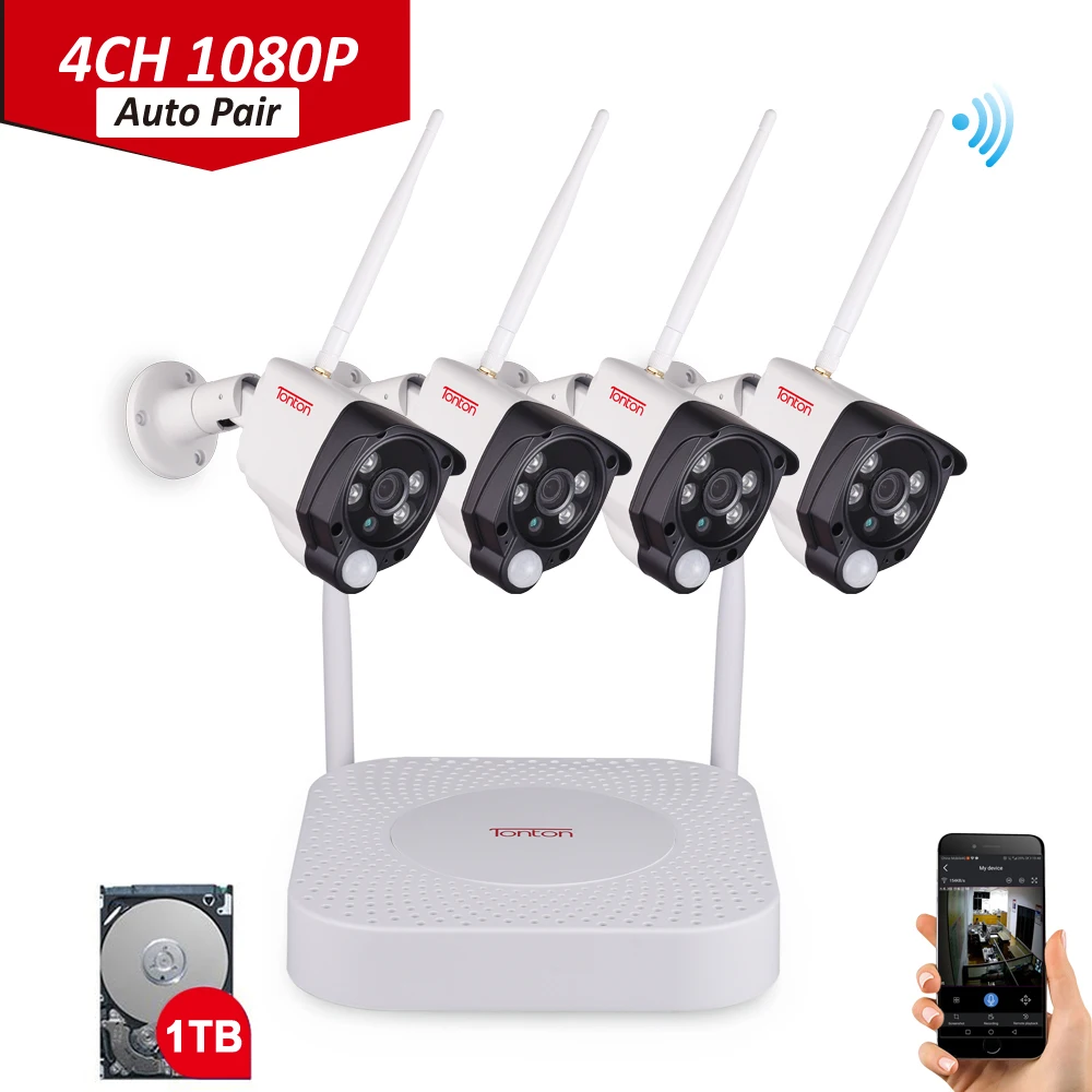 Tonton 1080P Wireless security camera 2TB HDD 2MP 4CH NVR camera IR-CUT outdoor CCTV Cameras IP sec