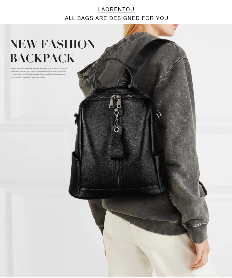Бренд LAORENTOU, натуральная кожа, Женская оригинальная дорожная школьная сумка, женская мягкая модная сумка, рюкзак высокого качества для девочек