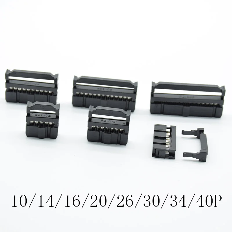 10sets FC-10P FC-14P FC-16P FC-20P/26P/30P/34P/40P IDC Socket 2x5 Pin Dual Row Pitch 2.54mm IDC Connector 10-pin cable socket