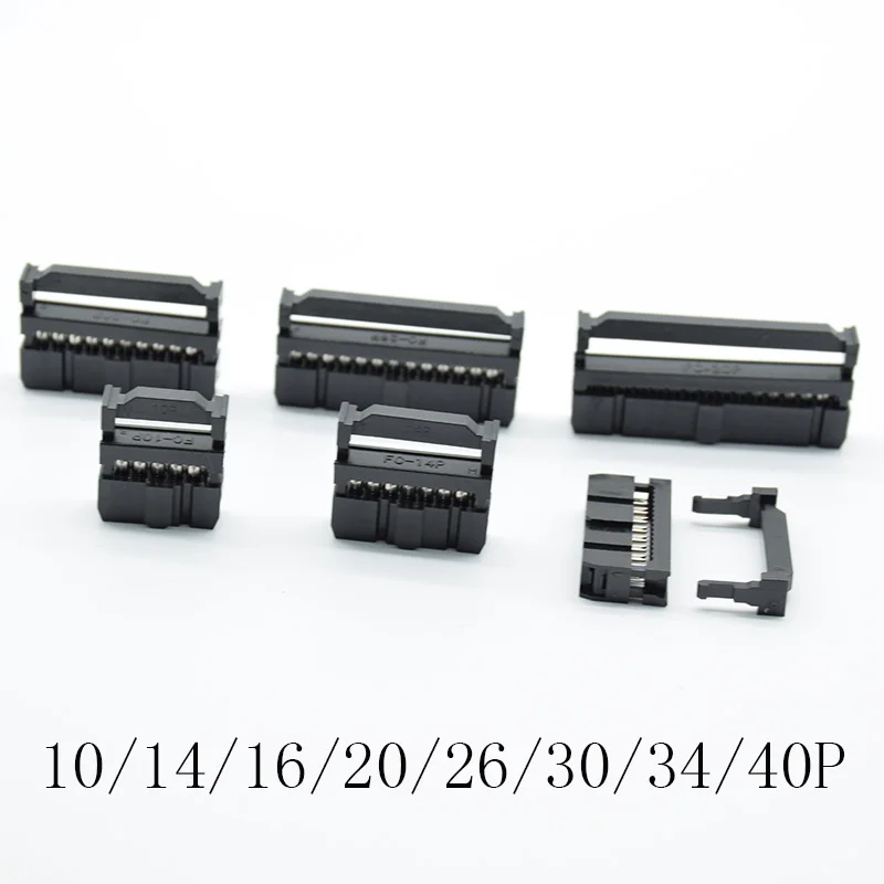 

10sets FC-10P FC-14P FC-16P FC-20P/26P/30P/34P/40P IDC Socket 2x5 Pin Dual Row Pitch 2.54mm IDC Connector 10-pin cable socket