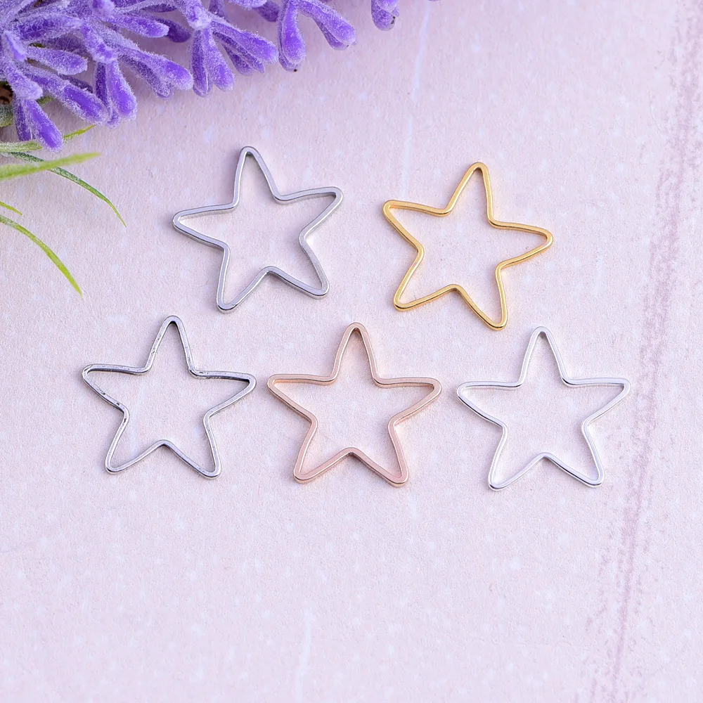 

50pcs/lot 20.5mm Gold silver Closed hollow star Charms Connector Simple handmade craft tag pendants jewelry DIY material
