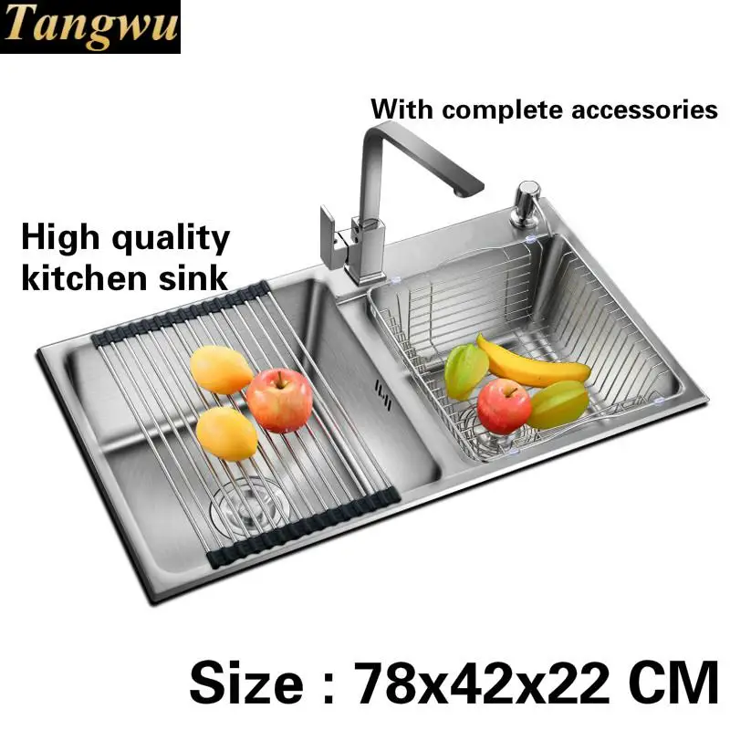 

Tangwu Handmade food-grade 304 stainless steel Kitchen sink Double groove thickening deluxe edition 78x42x22 cm