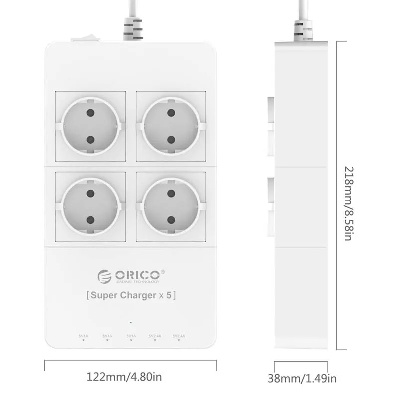 ORICO HPC-4A5U UK/US/EU вилка для электрической розетки 5x5V2. 4A USB зарядное устройство с 4 розетками стабилизатор напряжения