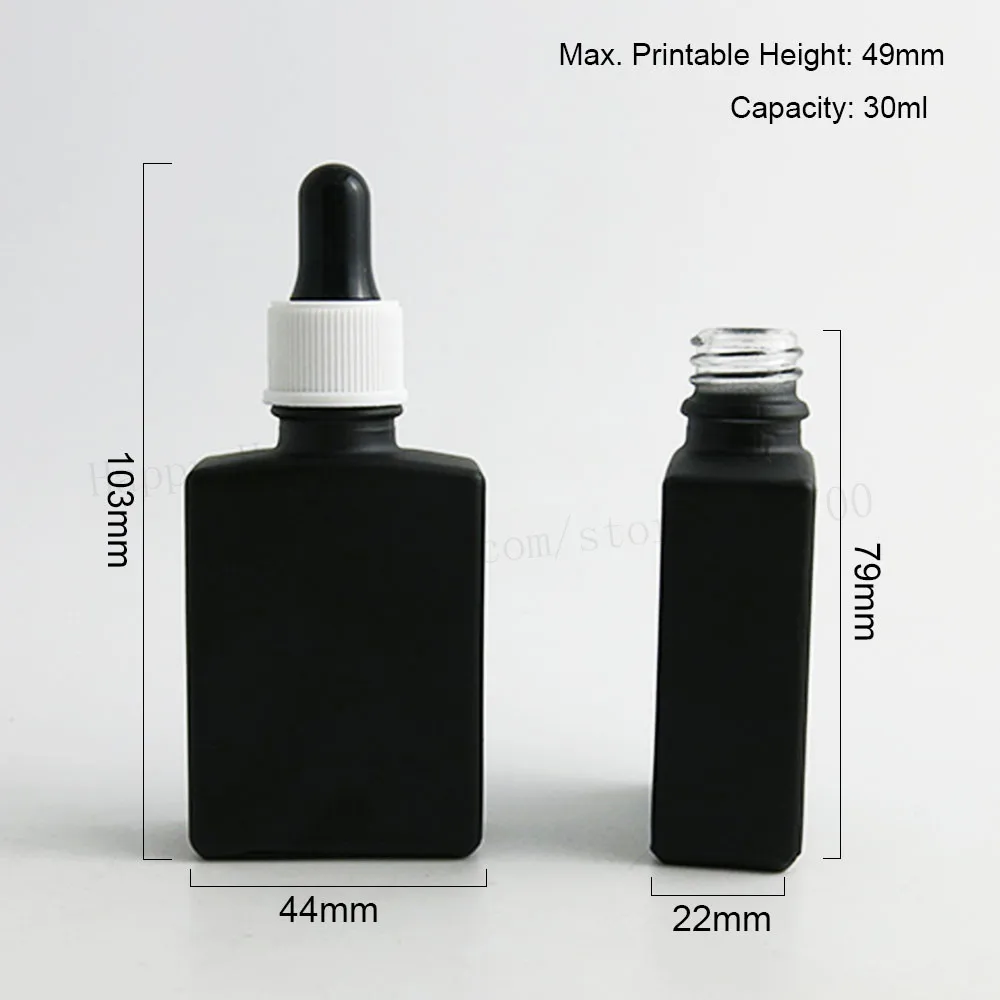 200 шт./лот 30 мл, не замерзающая черная плоская квадратная стеклянная бутылка с пипеткой 1 унций пустой стеклянный контейнер-капельница