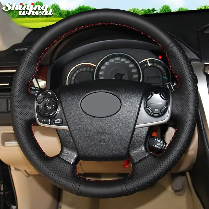 Shining wheat Black Genuine Leather Steering Wheel Cover for Toyota