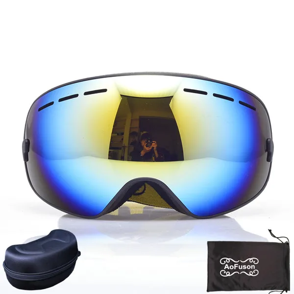 Лыжные очки, новинка, брендовые профессиональные очки с защитой UV400, большие сферические мужские и женские лыжные очки, лыжные очки для сноуборда - Цвет: black 1 and case