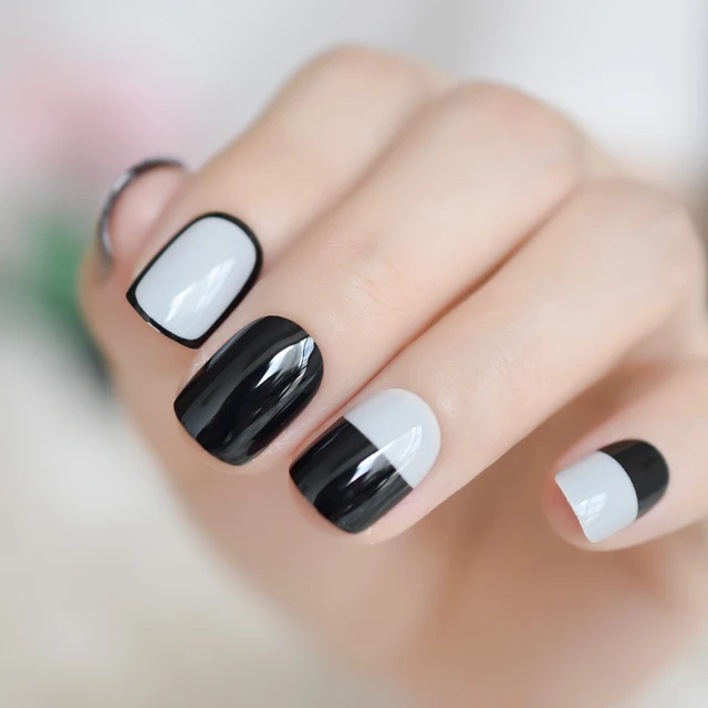 Aliexpress Black White Graphic Detail Press On Nail Kit Black White Graphic Detail Press On Nail Kit Drawing Style Simple Design Uv Gel Fake Nails