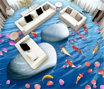 

Custom Photo 3d Wallpaper Flowing Water, Wealth, Stone, Petal, Squid 3D Living Room Bedroom 3D Floor Interior Mural Wallpaper