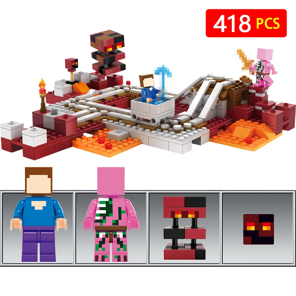 

Technic Compatible LegoINGLYS Minecrafter New Hell Express Railway Nether Blocks My World Educational Toys For Children