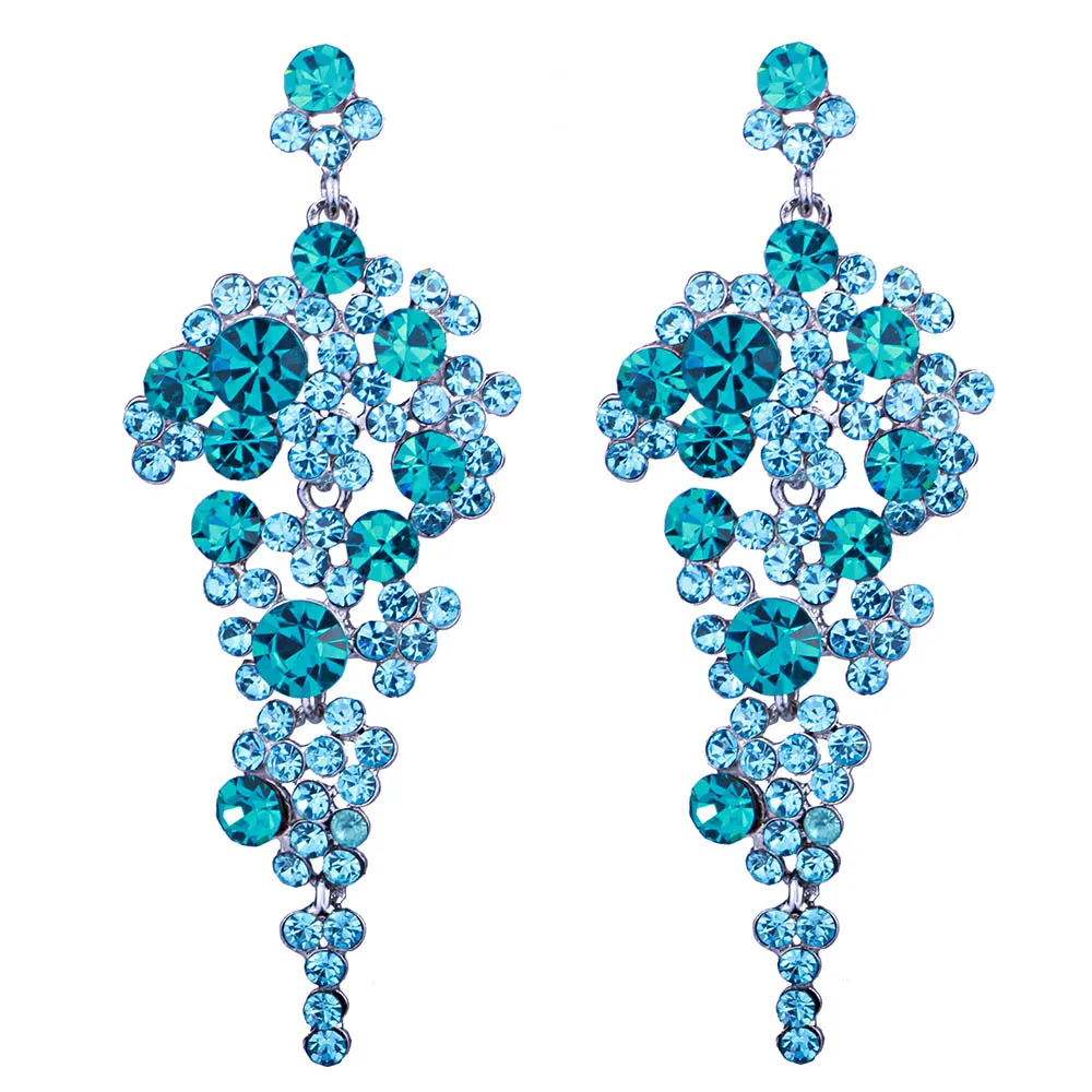 

FARLENA Jewelry Silver Plated Full Crystal Rhinestones Leaf Shaped Drop Earrings for Women Wedding Party Accessory long Earrings