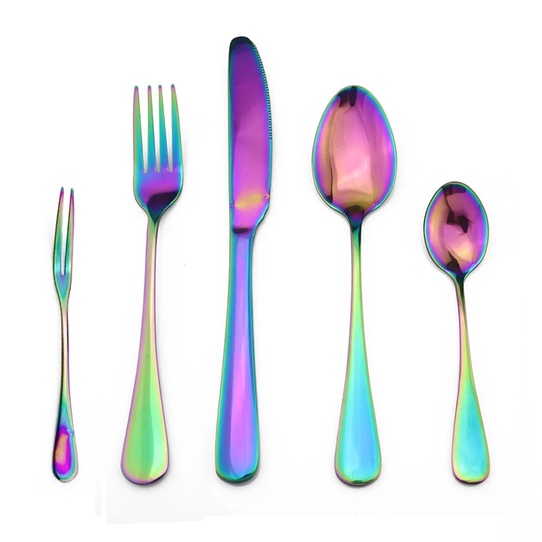 Набор радужных столовых приборов из нержавеющей стали, набор столовых приборов, фруктовые салатные вилки, длинная кофейная ложка посуда, набор услуг для 1 - Цвет: Rainbow  5pcs  B