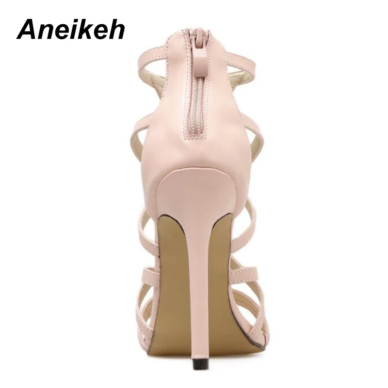 Aneikeh/женские босоножки из искусственной кожи; коллекция года; сезон лето; туфли на высоком каблуке-шпильке с перекрестными ремешками; простая пикантная женская обувь; гладиаторы; цвет черный, абрикосовый