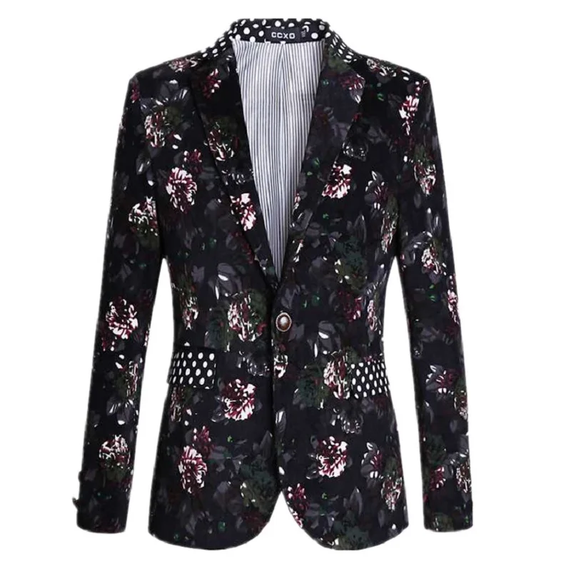 Free shipping new 2017 plus size 5xl male single button design suit jacket men fashion floral