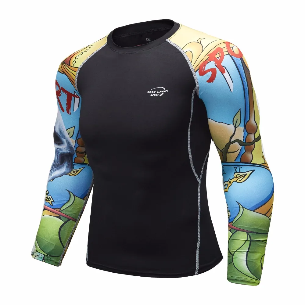 Новинка, футболка с 3D принтом, компрессионные колготки, Мужская футболка для фитнеса, бега, дышащая спортивная одежда с длинным рукавом, Рашгард, одежда для велоспорта