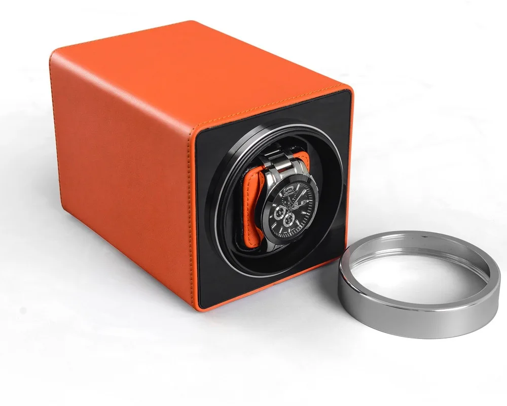 

LISCN PU Leather Auto Silent Watch Winder Irregular Shape Transparent Cover Watch Box with EU/UK/US Plug Automatic Display Box